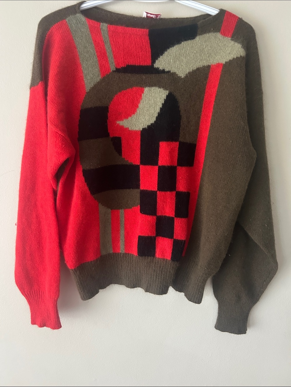 Mondi Red, Brown & Cream Geometric Crewneck Sweater